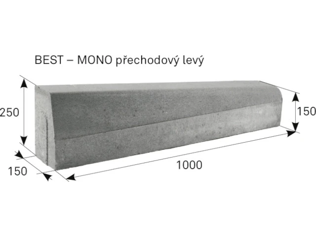 Obrubník silniční přechodový Best Mono levý 1000x150x250 mm  - BEST mono prechodovy levy.webp